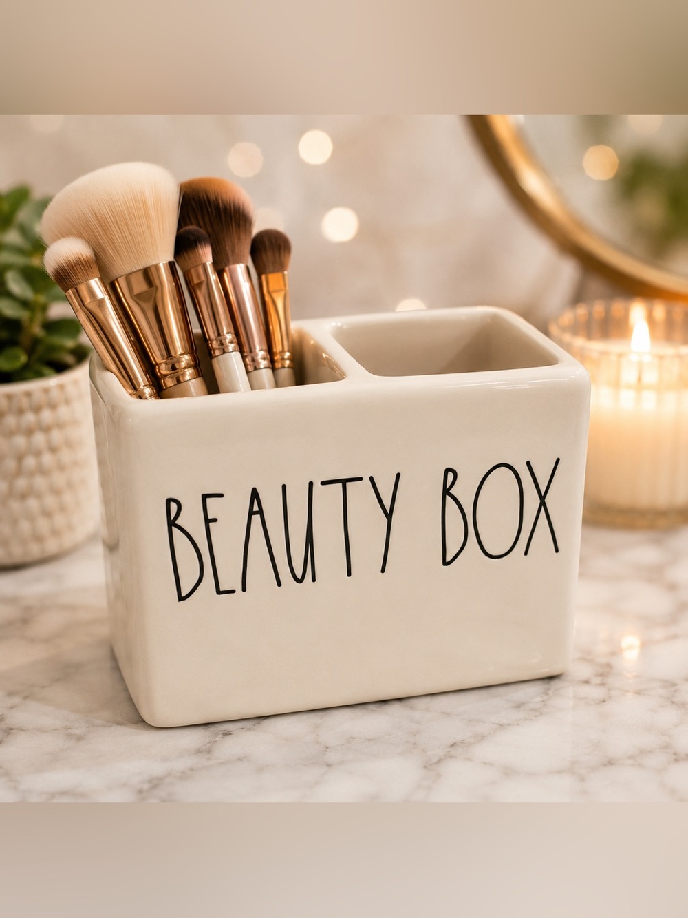 Rae Dunn “Beauty Box” Ceramic Makeup Organizer. Excellent Condition!